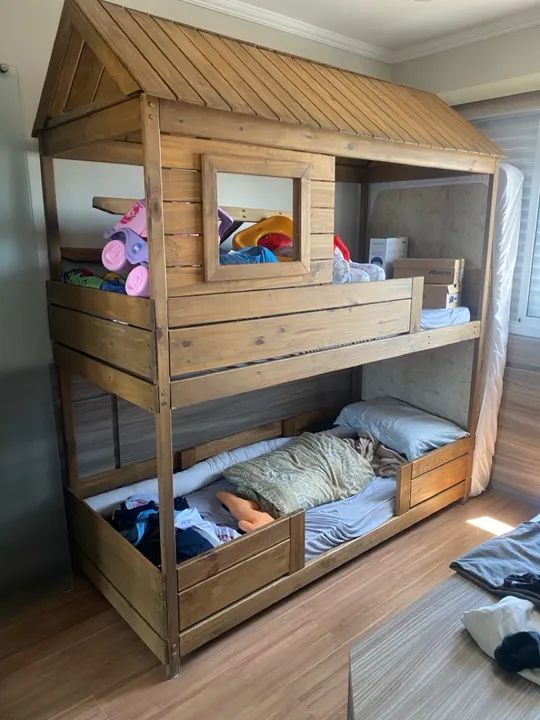 Cama Beliche de Madeira estilo Casinha para Crianças - 2 Andares! - Foto 5