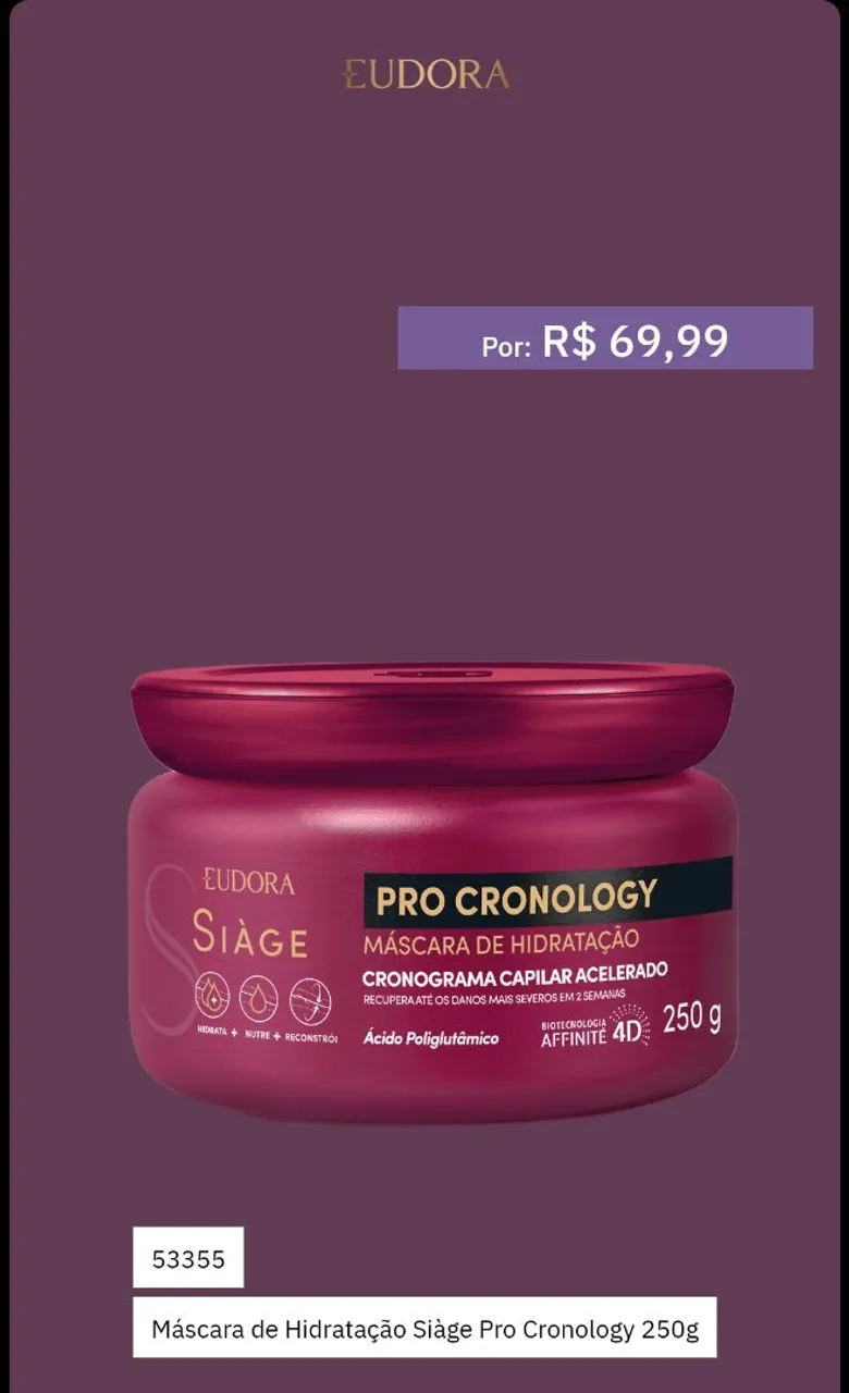 Máscara de Hidratação Siàge Pro Cronology 250g