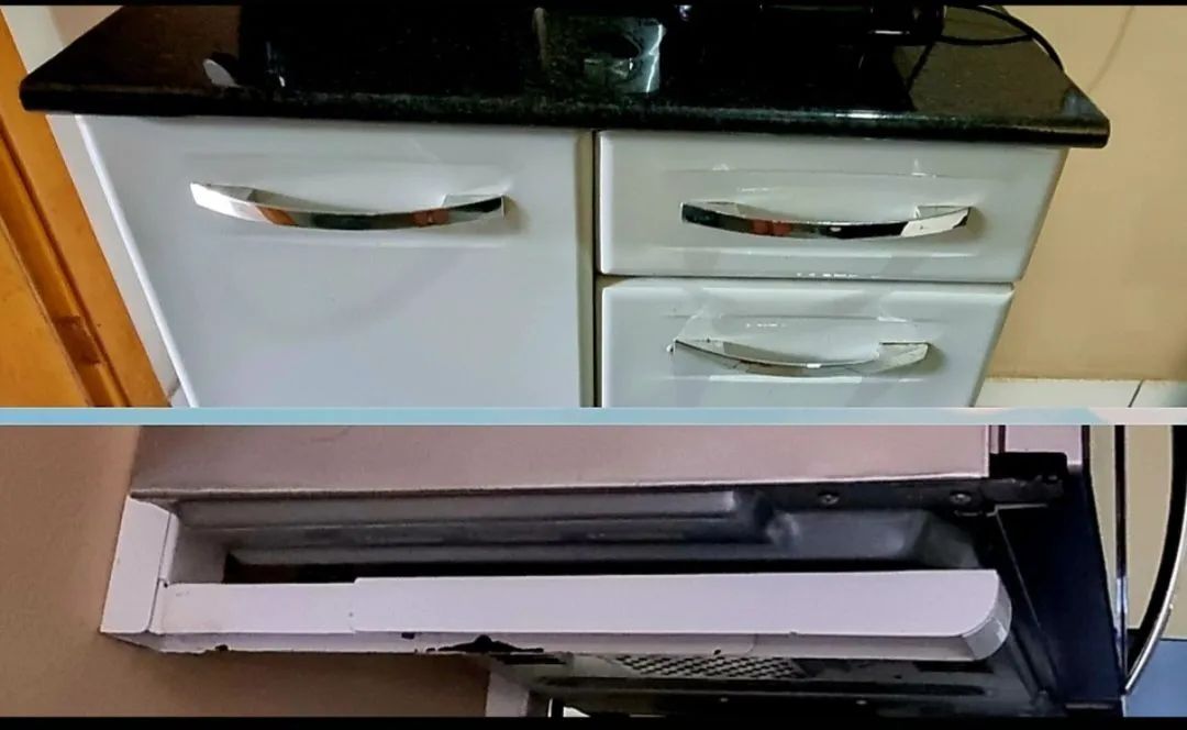 Gaveteiro Branco com Tampo ,e suporte para micro ondas. em Granito