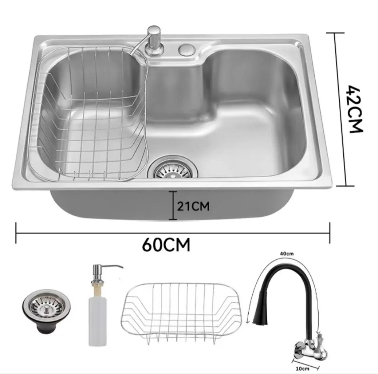 Cuba de Aço Inox Dupla com Acessórios
