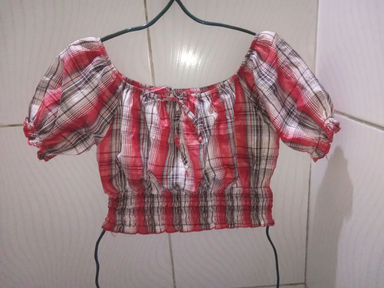 Blusa Cropped Xadrez Vermelha Feminino M 