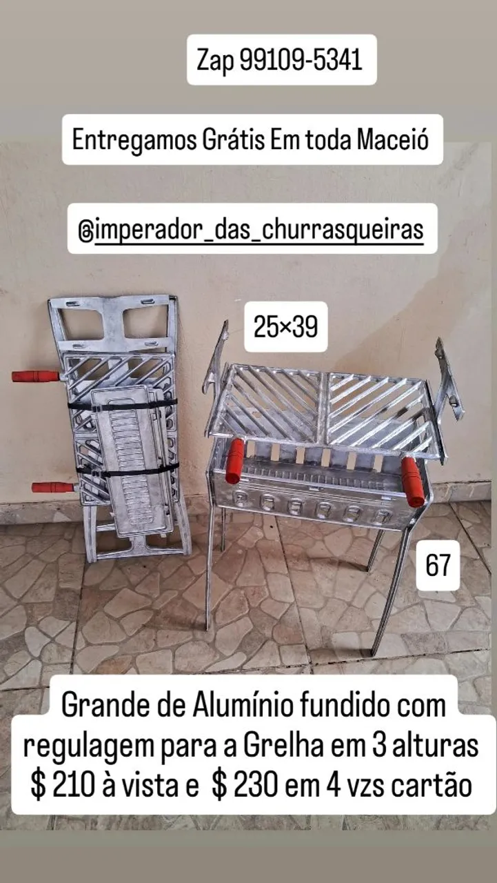 Churrasqueira de Alumínio Fundido tam G com Grelha Regulável