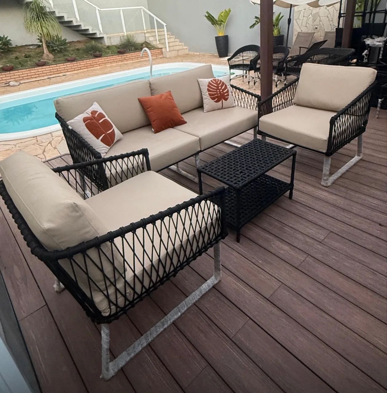 Sofa área externa corda nautica área gourmet alumínio 