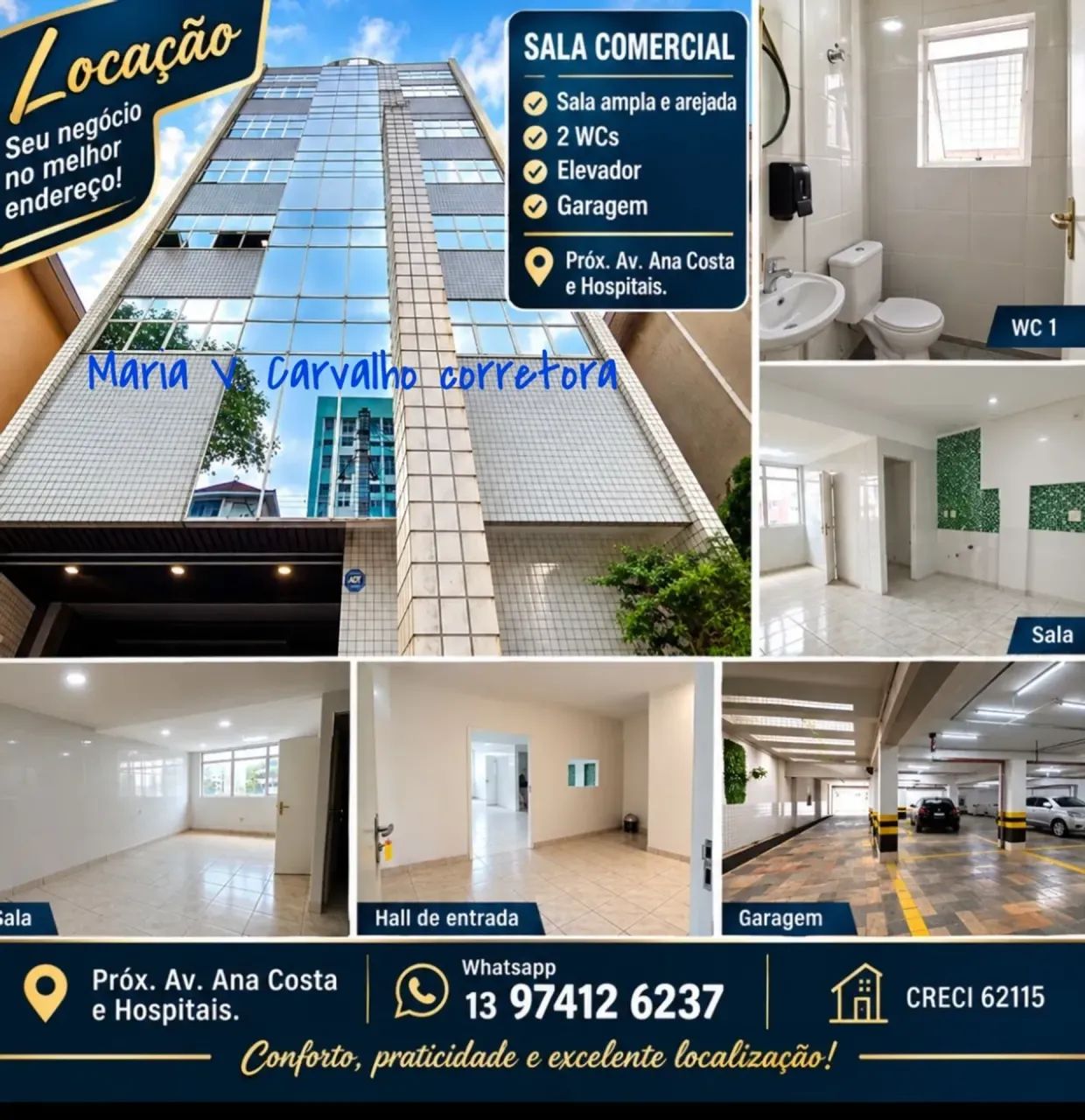 Sala comercial ,2 wcs, garagem, elevador.m Vila Belmiro - Santos - SP