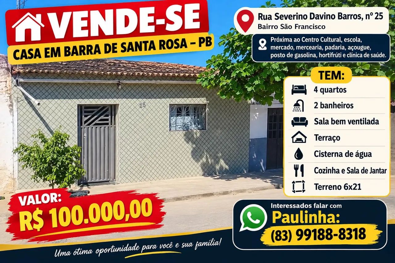 Vendo Casa em Barra de Santa Rosa
