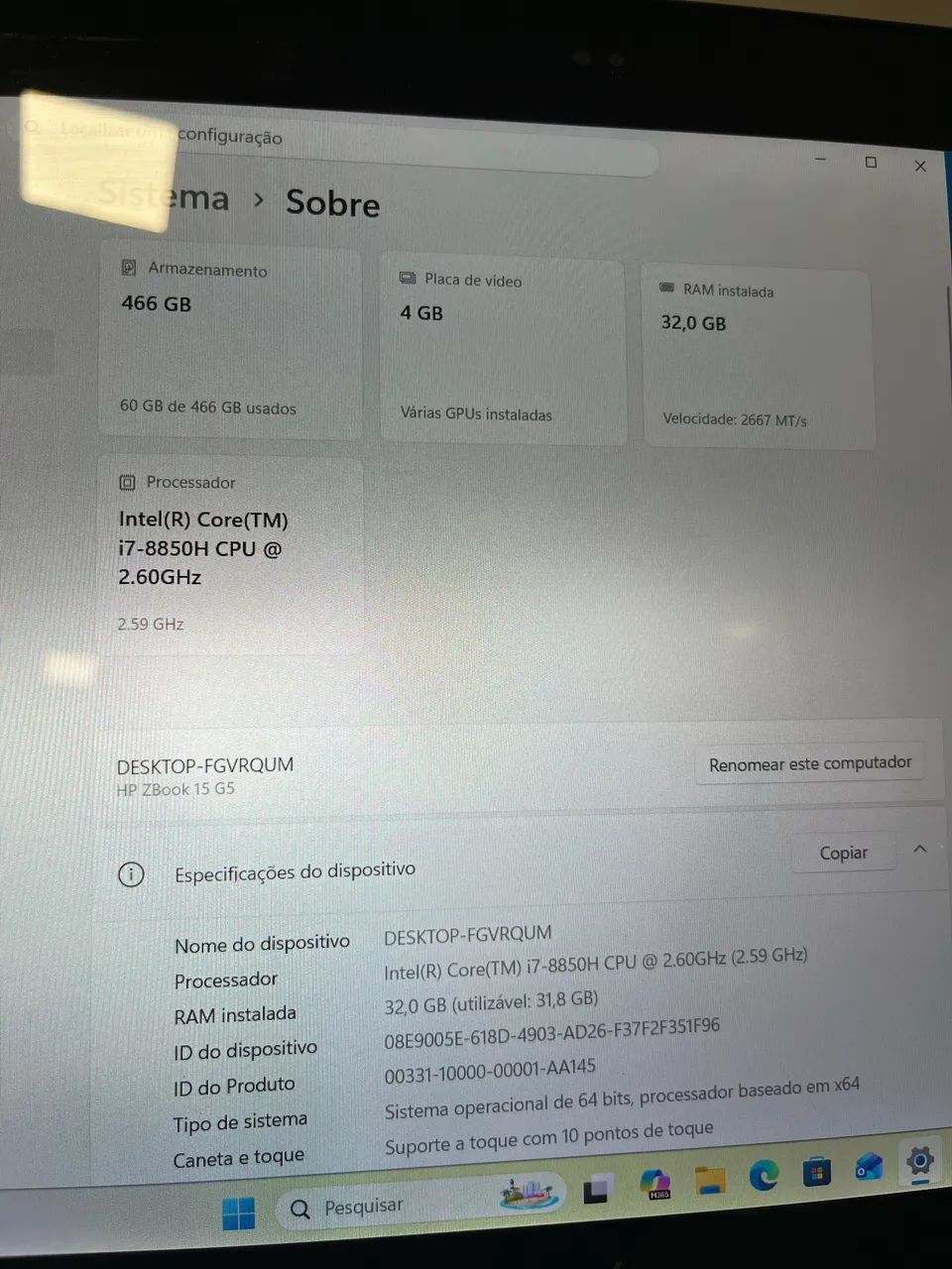 Hp zbook G5 com placa de vídeo 32 ram 512 SSD tela touch 