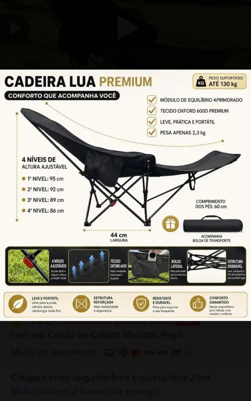 Cadeira camping pescaria descanso - Foto 2