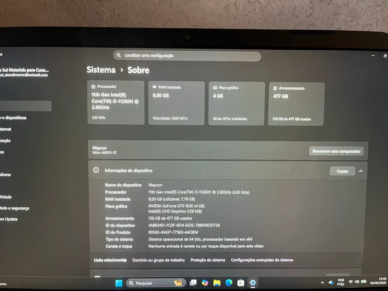 Vende se notebook gamer acer nitro 5 GTX 1650 8gb de ram - Foto 4