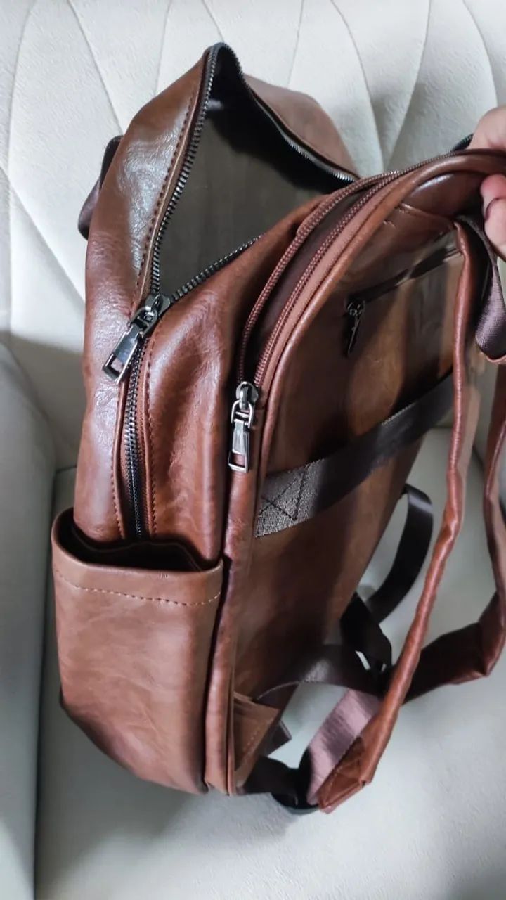 Mochila bolsa Marrom com divisórias  - Foto 3