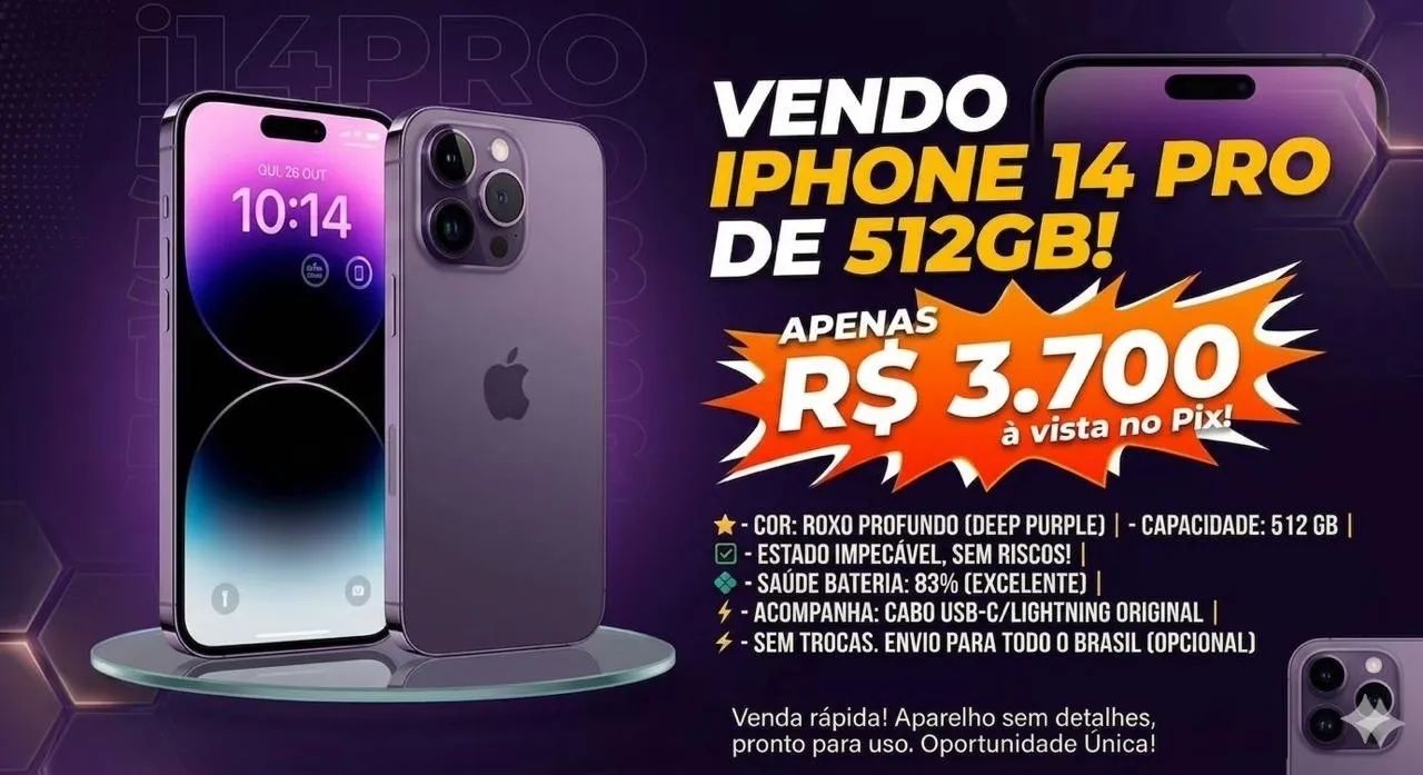 iPhone14pro 本体　Deep Purple iPhone 14 Pro 512gb - Deep Purple + Cabo USB-C - Celulares e