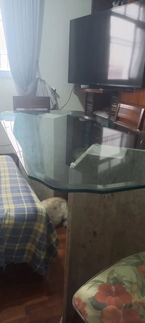 Mesa tampo de vidro 