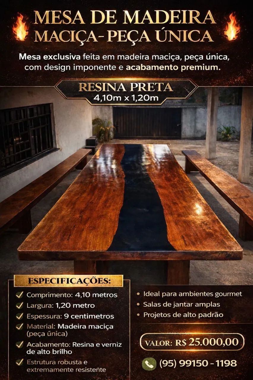 Mesa de madeira com acabamento em resina  - Foto 5