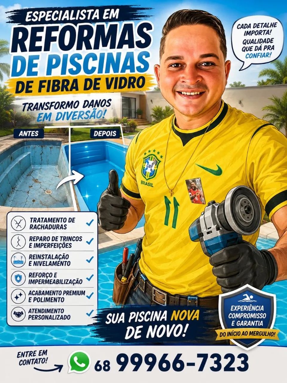 Reforma de piscina de fibra de vidro 