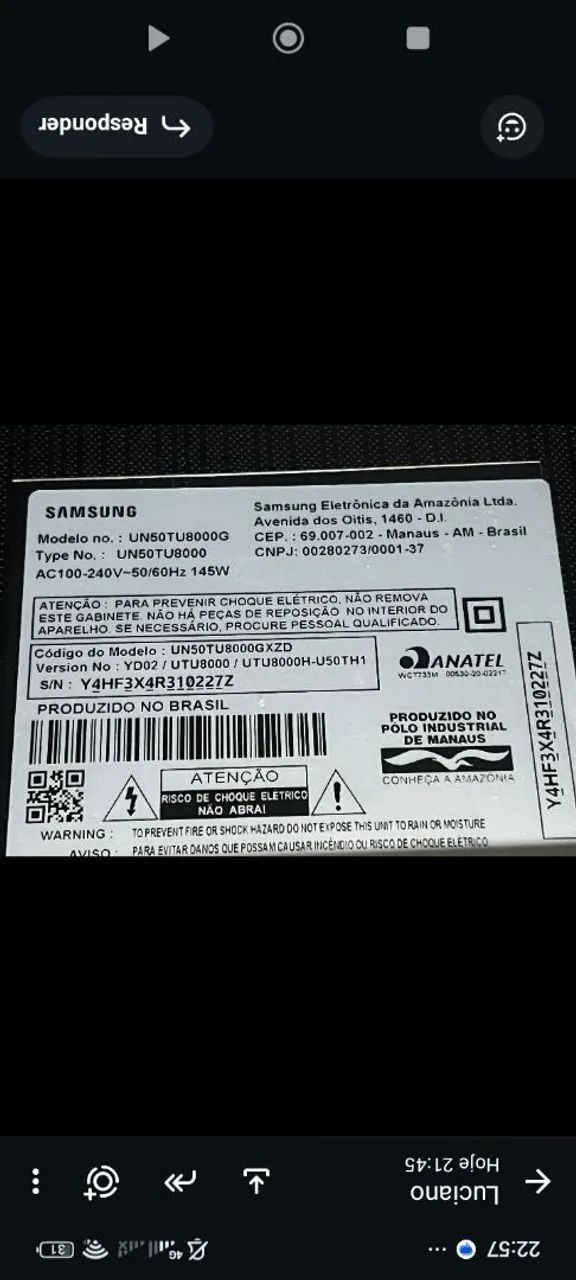Vendo tv Samsung 50 polegadas cristal uns para retirada de peças peço 198 - Foto 2