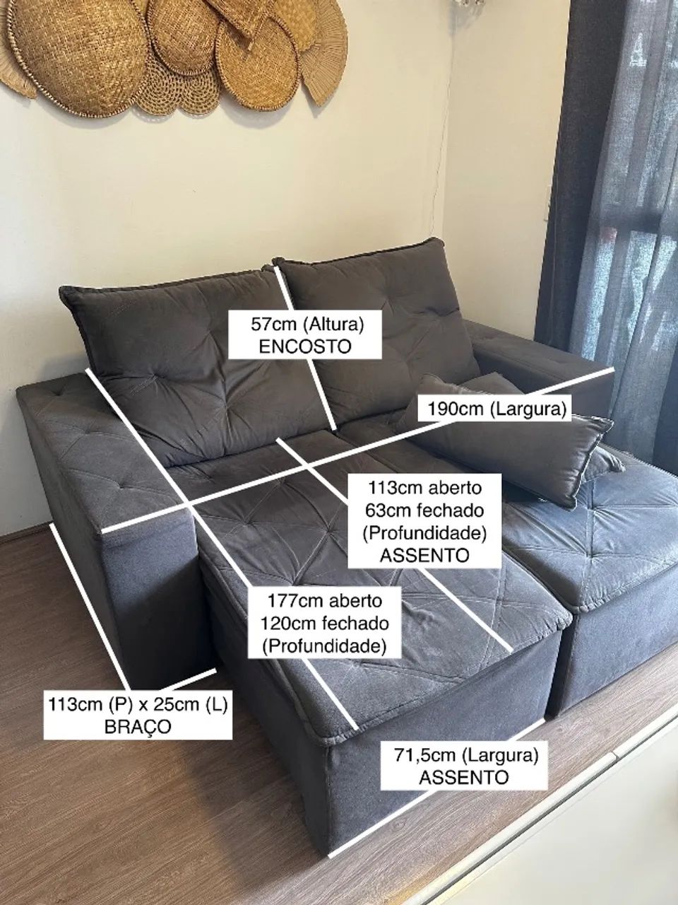 Sofá 3 Lugares Retrátil e Reclinável Cinza Chumbo - Foto 5