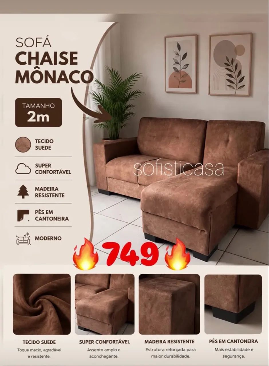 Sofá chaise novo, espuma D33 - Foto 2