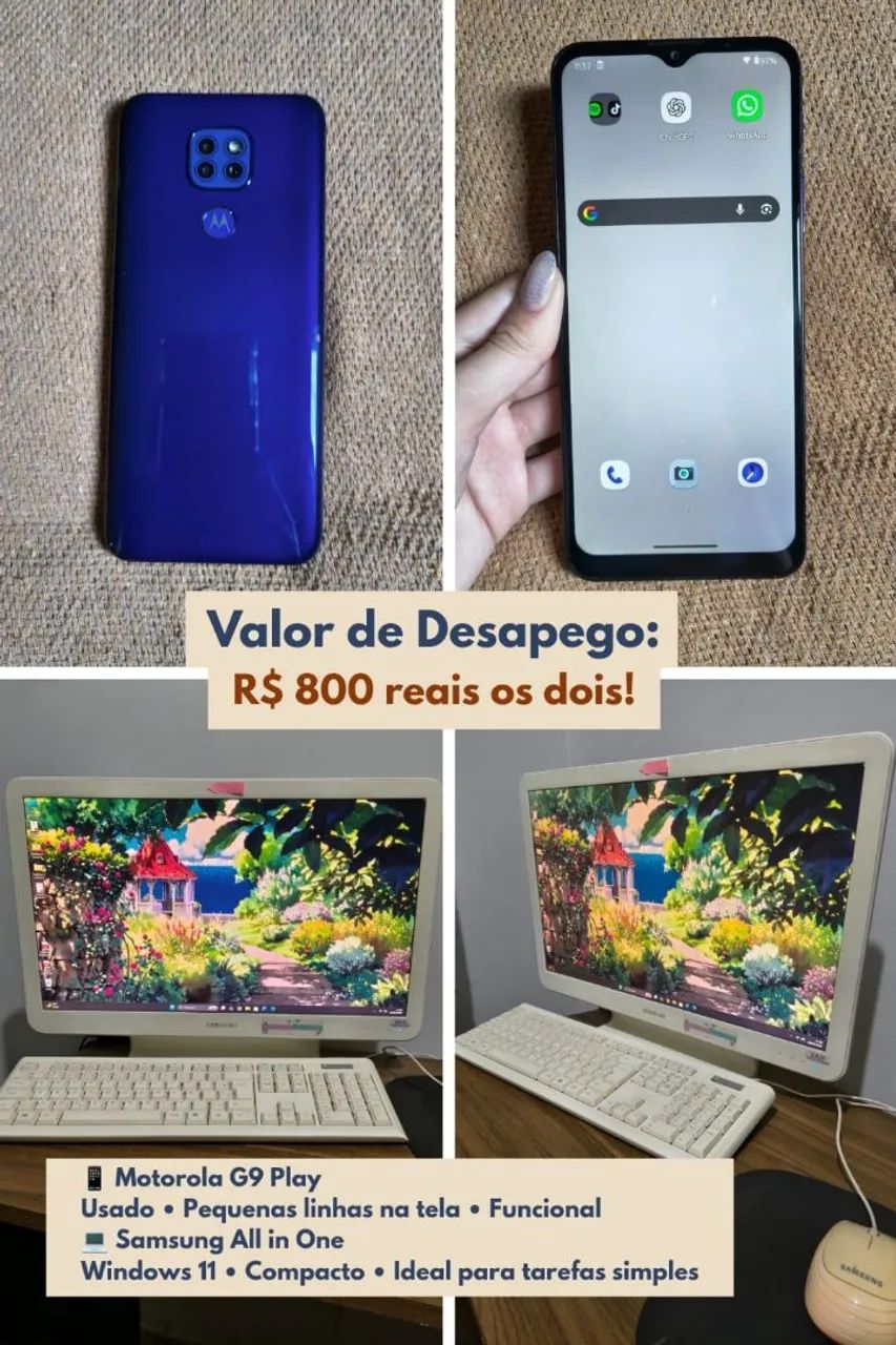 Pc com Monitor Integrado e celular no precinho de desapego 