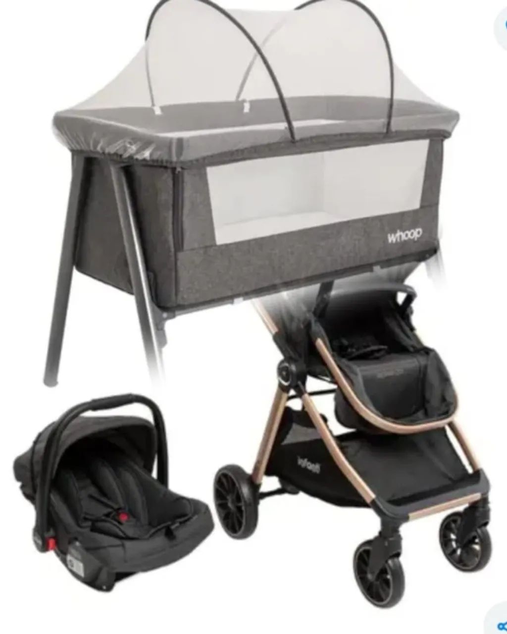 Kit bebê - Carrinho + bebê conforto + berço