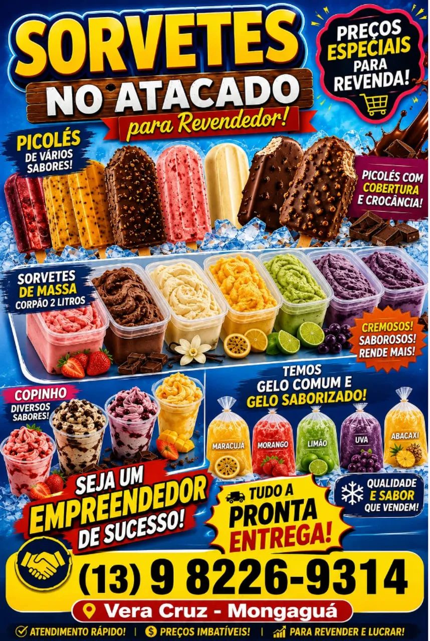 Sorvete no Atacado  Picolés e de Massa 