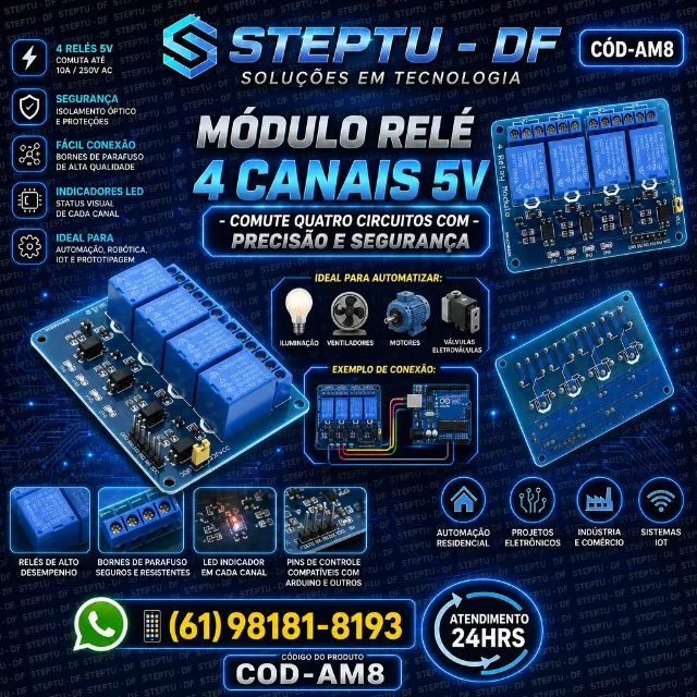 Relé 4 Canais 5v Módulo Arduino, Pic, Raspberry Pi COD-AM8 