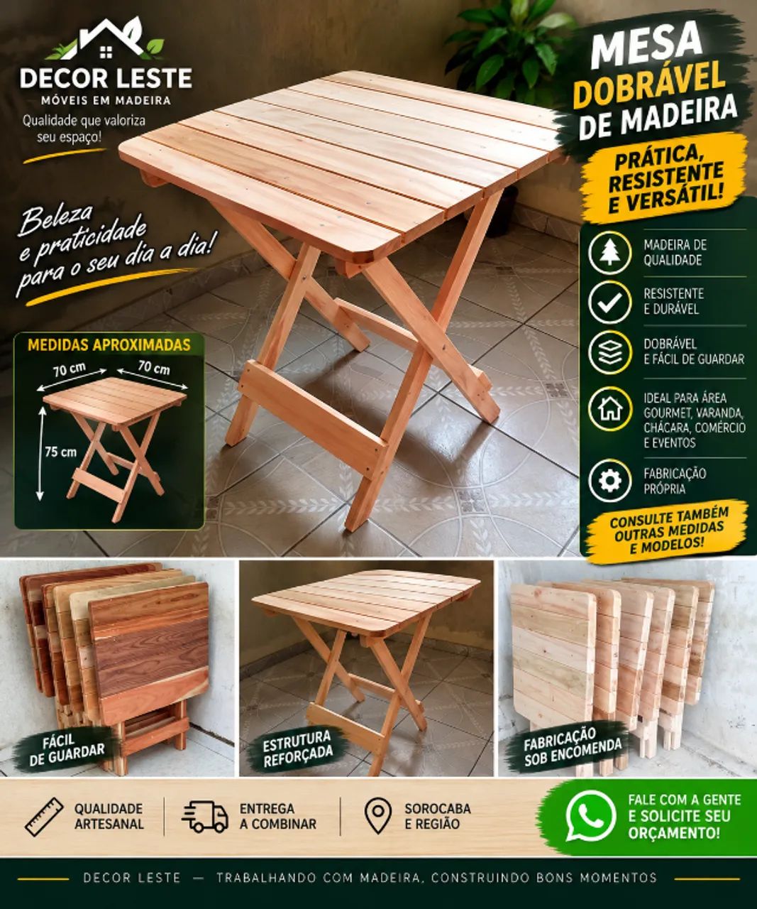 2 Mesa Dobrável de Madeira