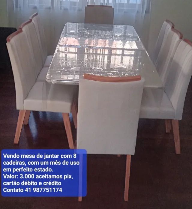 Mesa de jantar retangular com 8 cadeiras com uso de apenas 1 mês em perfeito estado - Foto 2