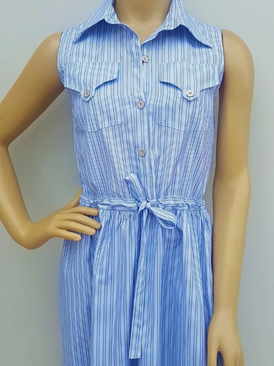 Vestido Listra Azul 100%Algodão
