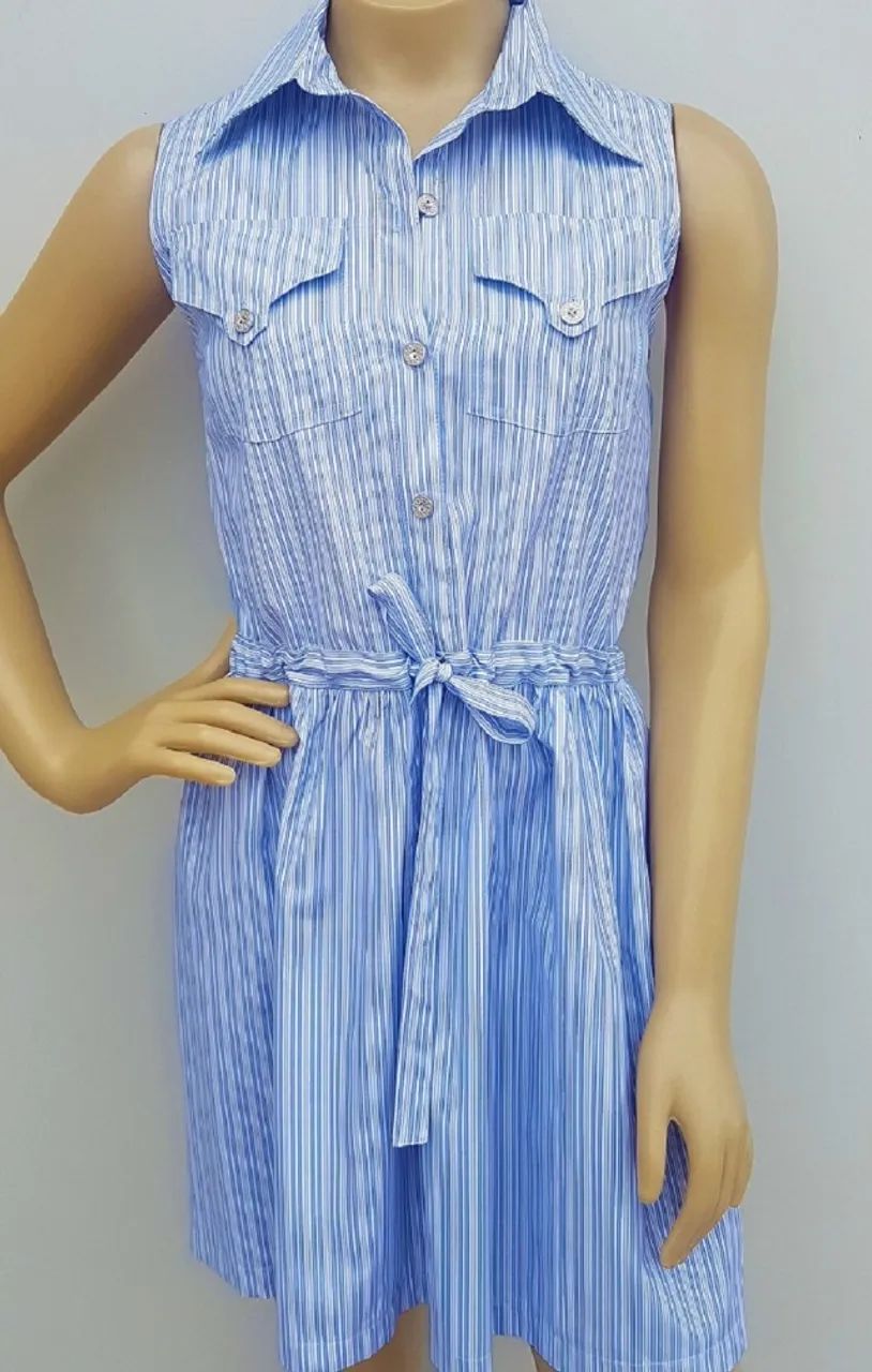 Vestido Listra Azul 100%Algodão - Foto 3