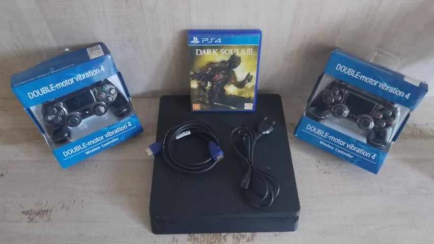 PlayStation 4 com dois controles e oito jogos 