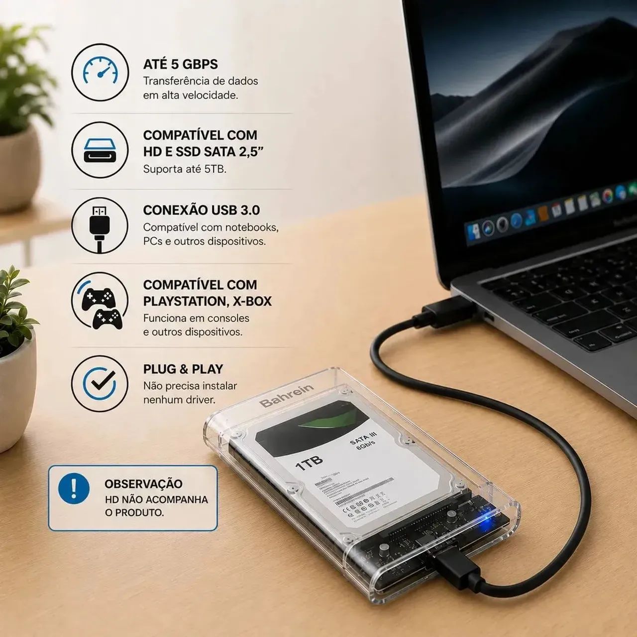 Case Para HD Externo USB 3.0 Para HD/SSD SATA 2,5" | PC - Notebook - Consoles - Foto 2