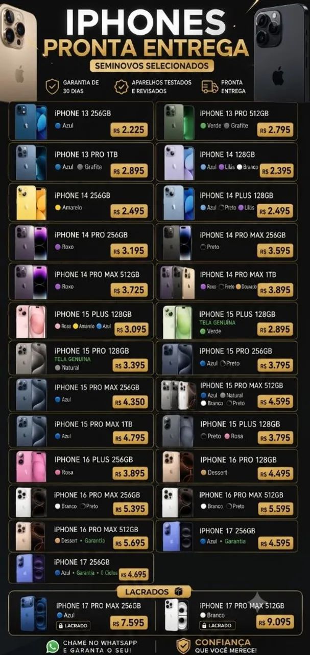 Fornecedor de Iphones do 13 ao 17 Pro Max