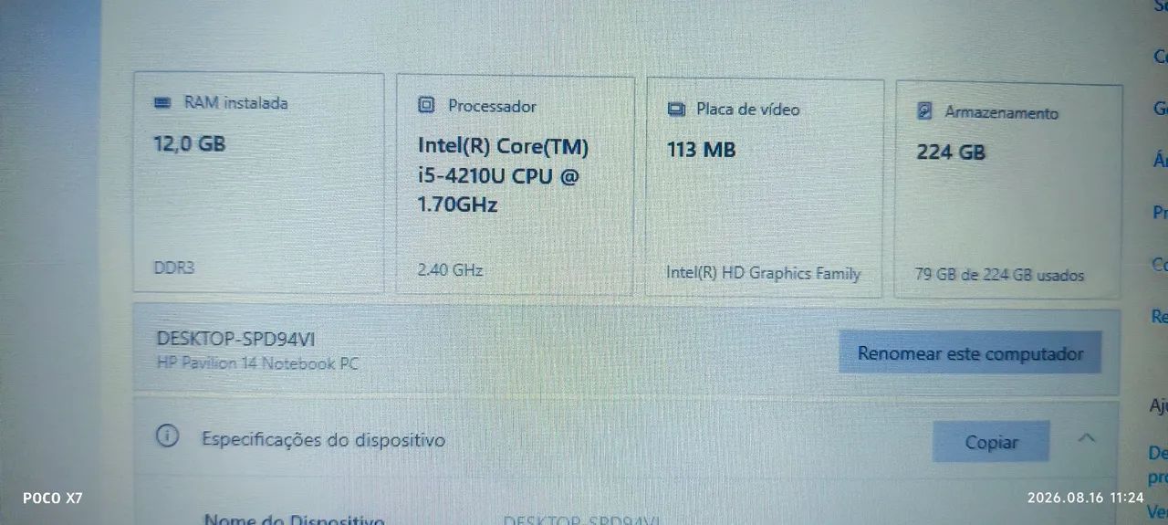 HP Pavilion 14 notebook pc, core i5, 12gb de ram, SSD 256 - Foto 5
