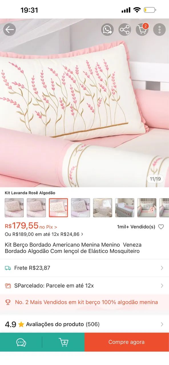 Berço Rosa + 6 itens  - Foto 3