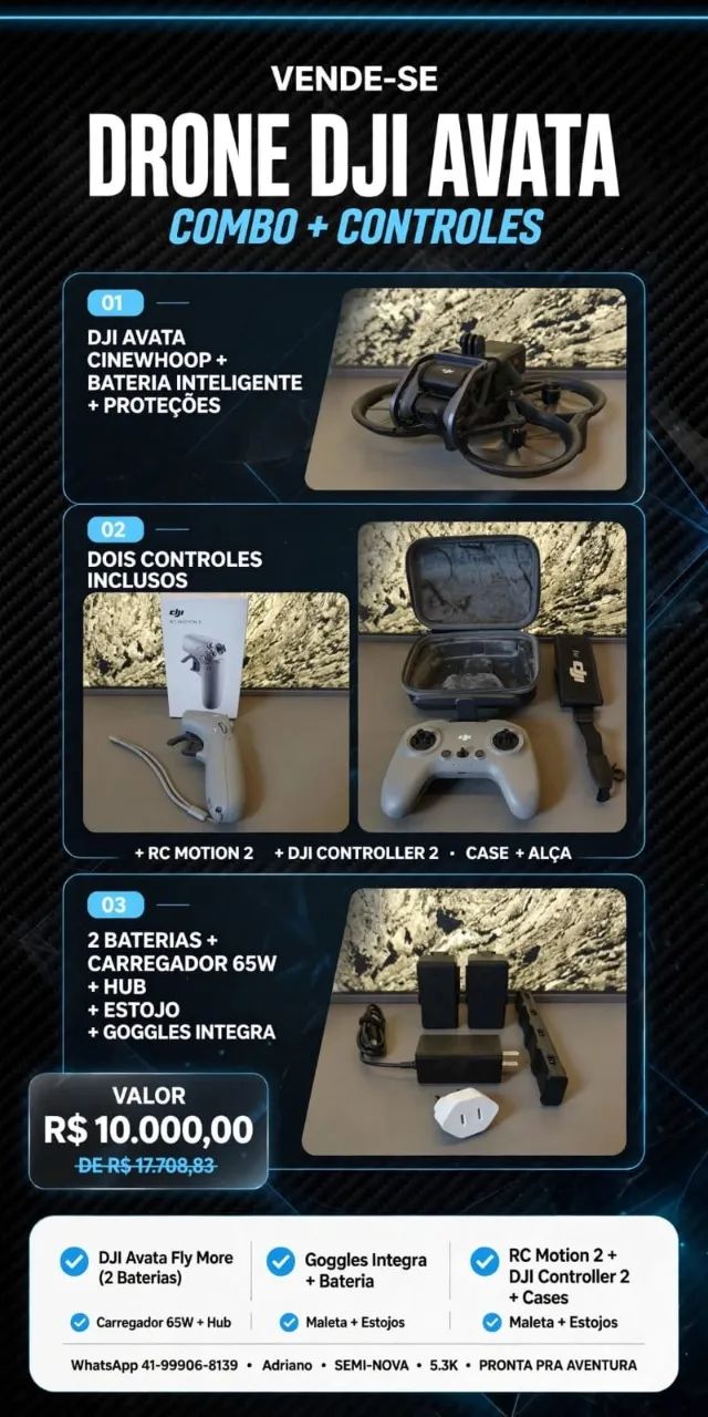 Drone DJI Avata - Combo + Controles extra