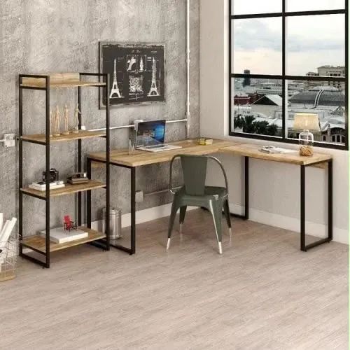 Mesa em L e estante para escritório - Foto 2