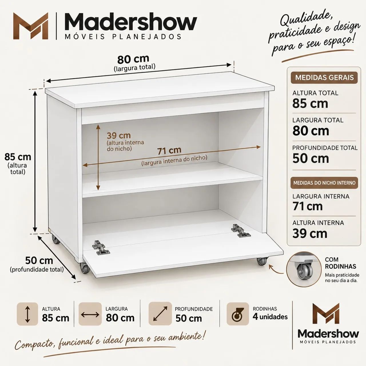 Balcão MDF branco 15mm, nicho, rodinhas - Foto 3