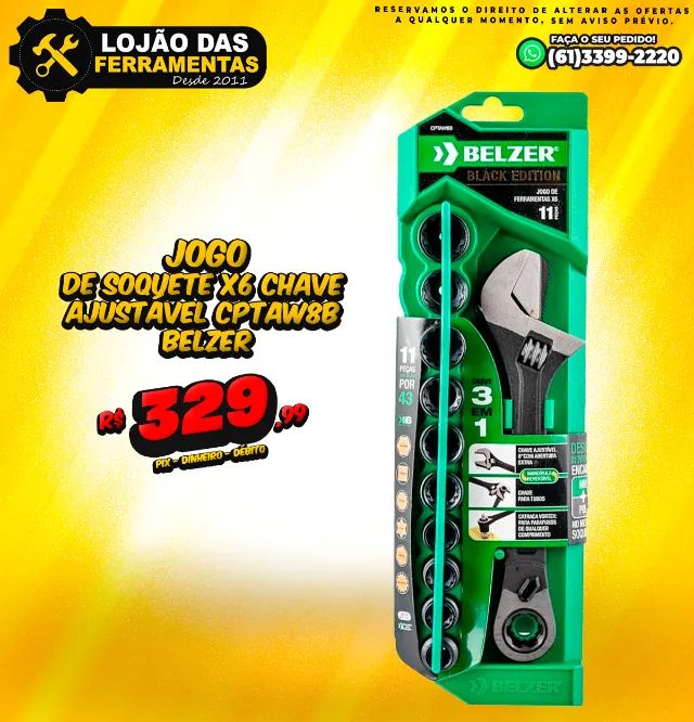 Jogo de Soquete X6 Chave Ajustável CPTAW8B Belzer