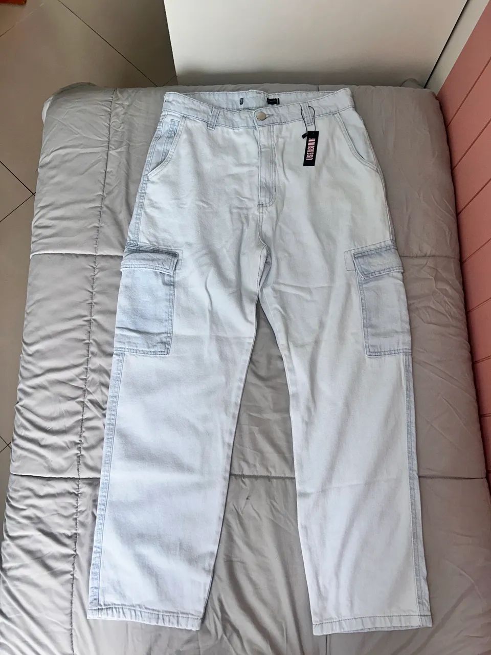 Calça jeans cargo useabink jeans claro - Foto 2