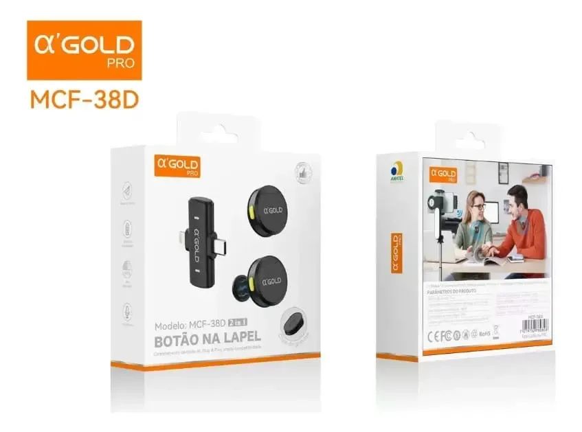 Microfone Botão Lapela Sem Fio Duplo Para Iphone Com Usb - Foto 2