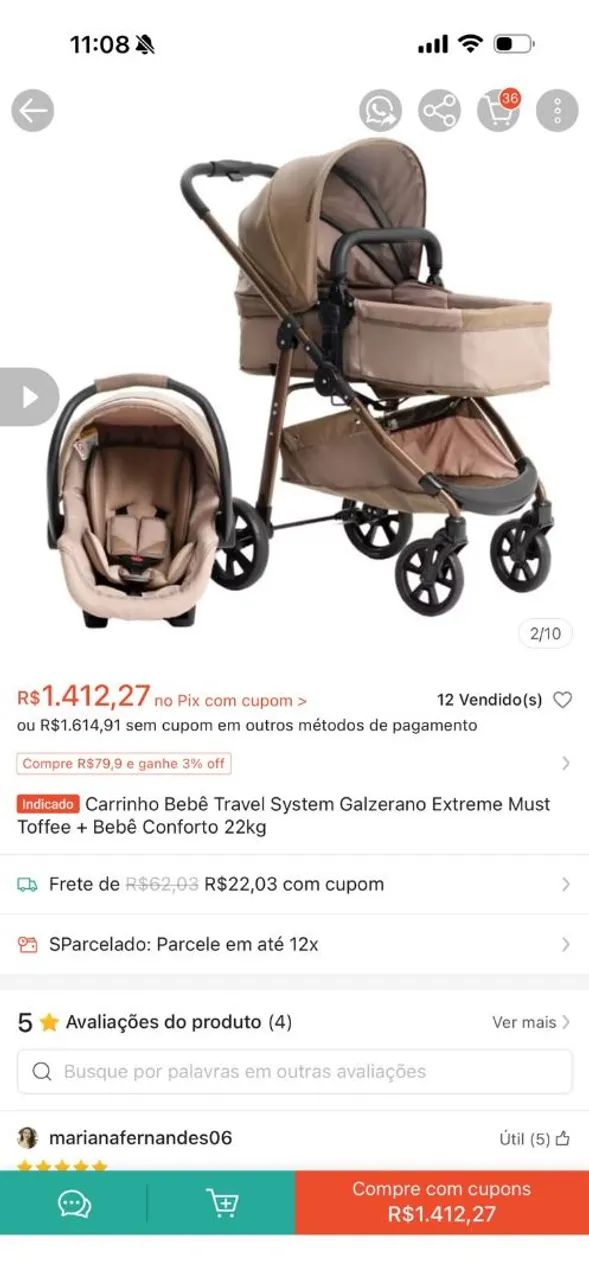 Carrinho Bebê Galzerano 3 em 1