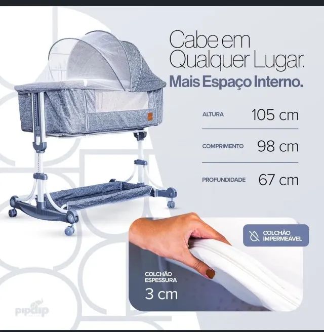 Berço Co-Sleeper Pipdip Cinza - Foto 2
