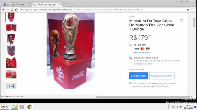 Miniatura Taça do mundo Coca cola banhada a ouro