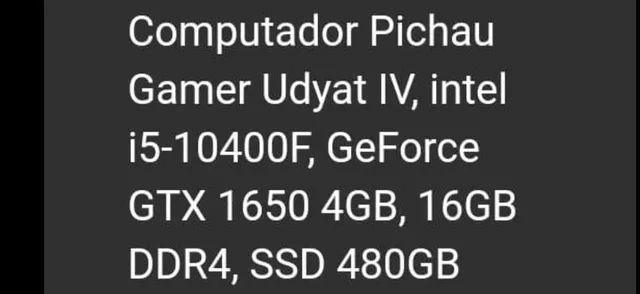 PC Pichau Gamer Udyat, intel i5-10400F, Geforce GTX 1650 4GB, 8GB