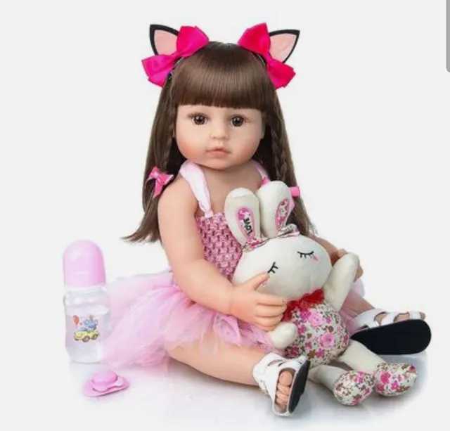 Boneca Bebê Reborn Silicone Menina 55cm Brastoy Original Olhos Castanhos ( 55cm Princesa Boneca Rosa) : : Brinquedos e Jogos