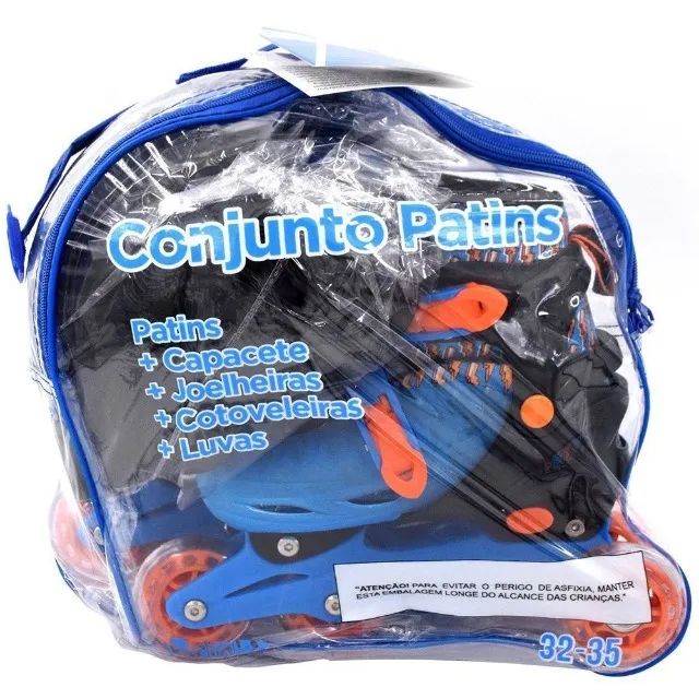 Patins Roller 4 Rodas in Line com kit Proteção Tamanho 28-31 Azul Brink+ - Foto 3