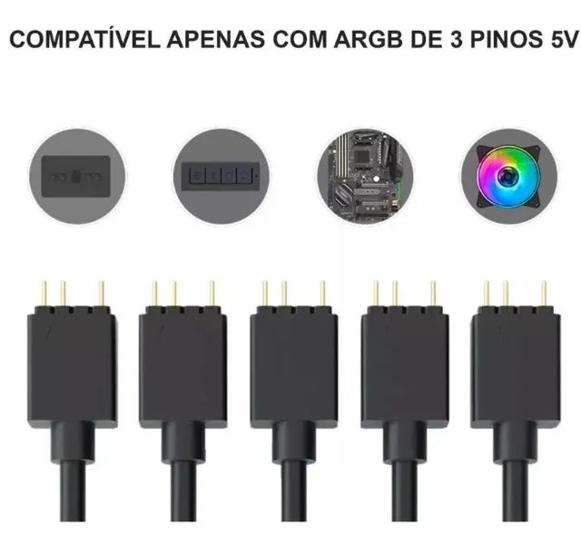 Extensor RGB 5-vias Cooler Master Hub / Cabo Splitter Led RGB 5v 3p - Foto 3