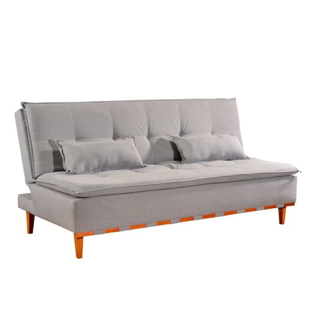 Sofa cama (linho cinza) pe de madeira