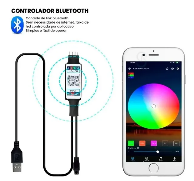 Fita de Led RGB 10 Metros c/ Controle e Pelo Aplicativo