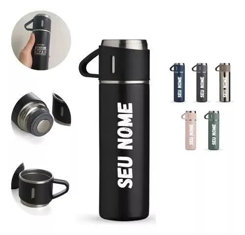 Garrafa personalizada Térmica Inox 500ml P/ café E suco Com 3 Xícaras dia dos pais