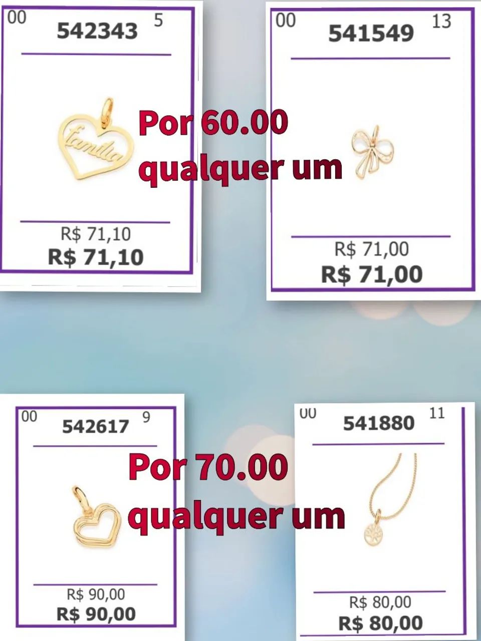 Pingentes Folheados a Ouro por R$60 ou R$70!